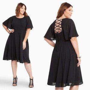 Torrid Deep Black Georgette Lace Up Midi Dress 18